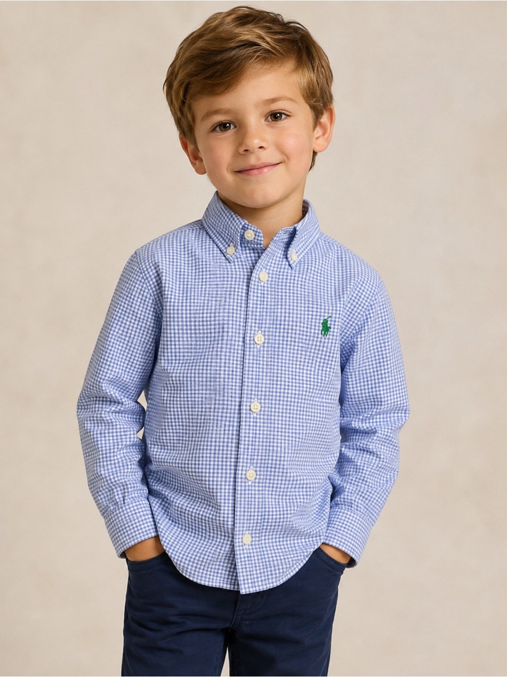 Kid’s Ralph Lauren Blue Gingham Button-Down Shirt